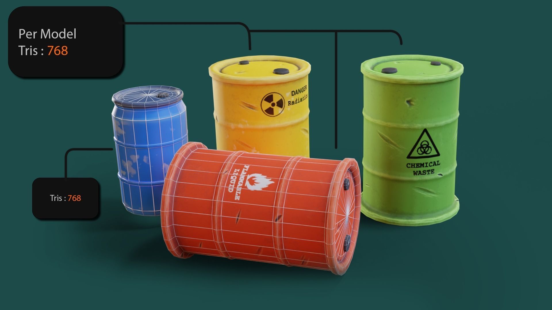 Barrel Collection different colored plastic containers Low-poly 3D model_1
