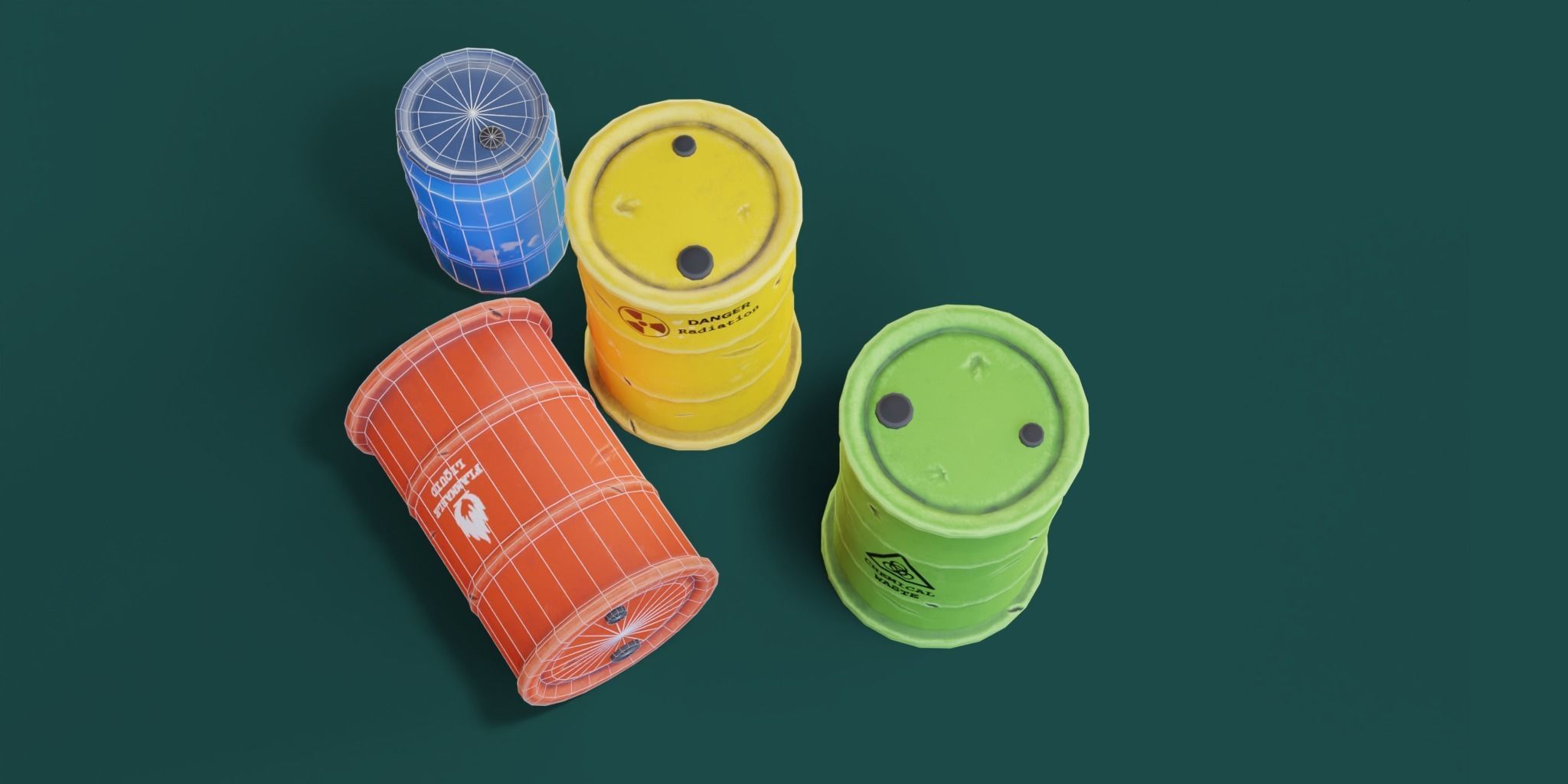 Barrel Collection different colored plastic containers Low-poly 3D model_3