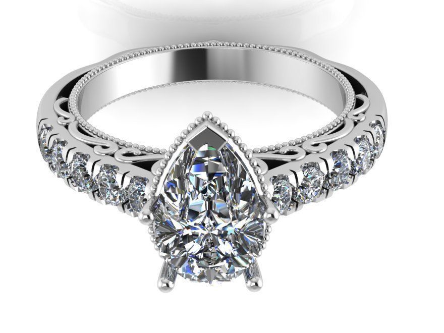 pear stone ring with diamonds 0104 3D print model_2