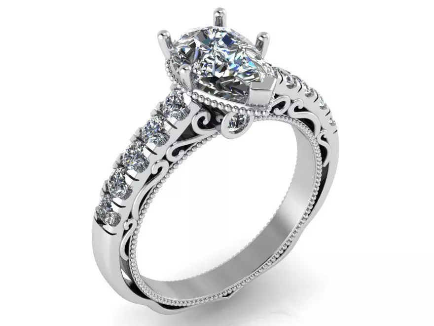 pear stone ring with diamonds 0104 3D print model_0