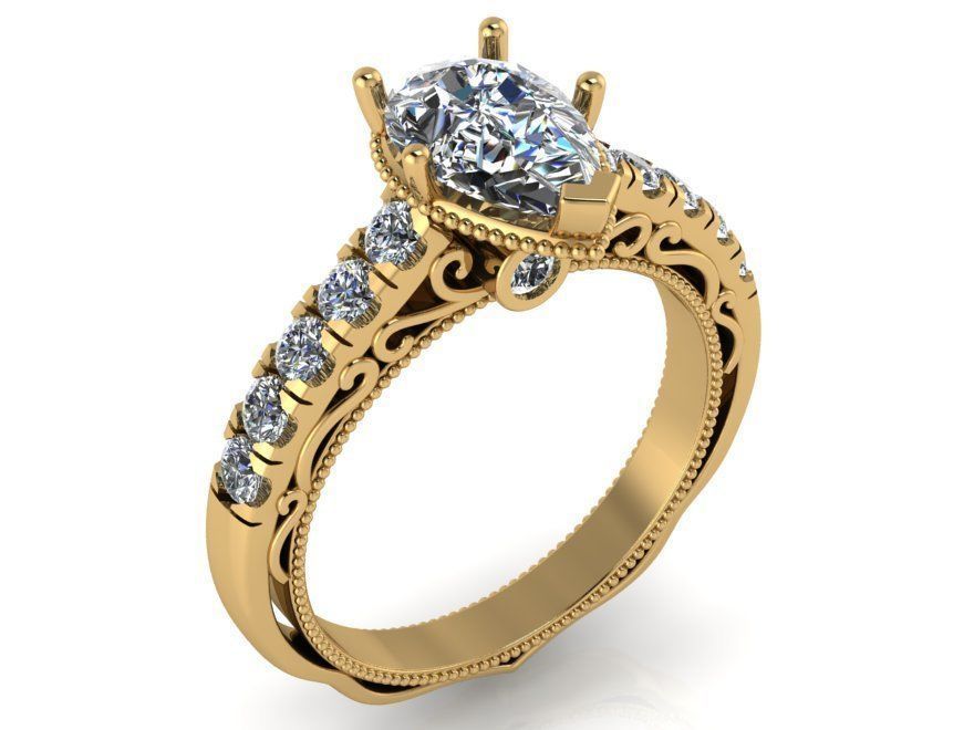 pear stone ring with diamonds 0104 3D print model_1