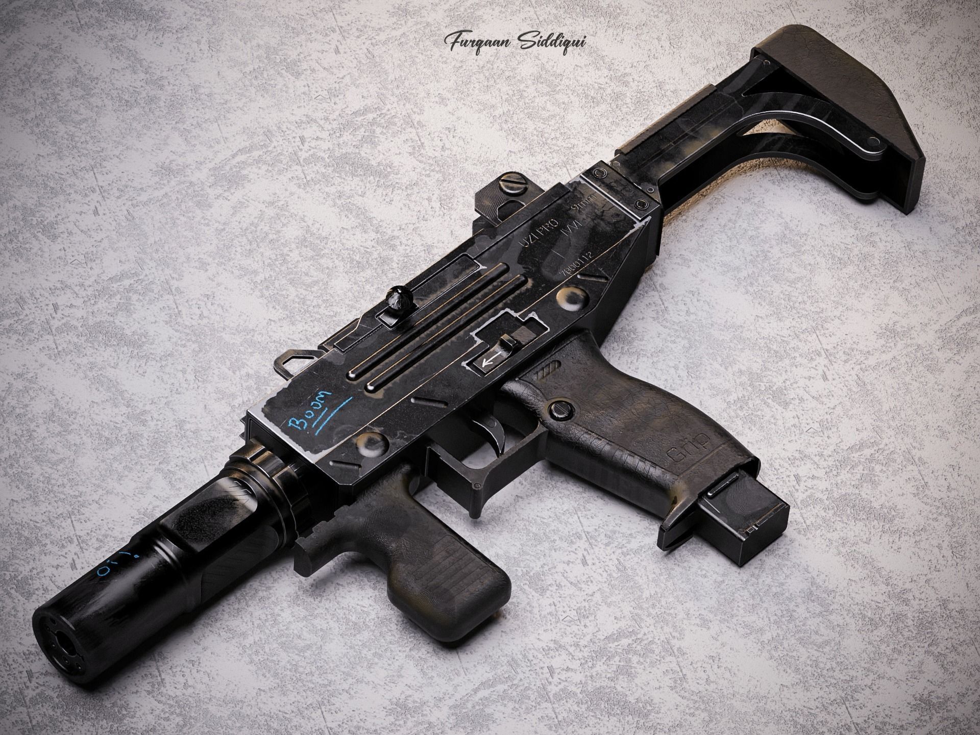 UZI PBR Gun Low-poly 3D model_10