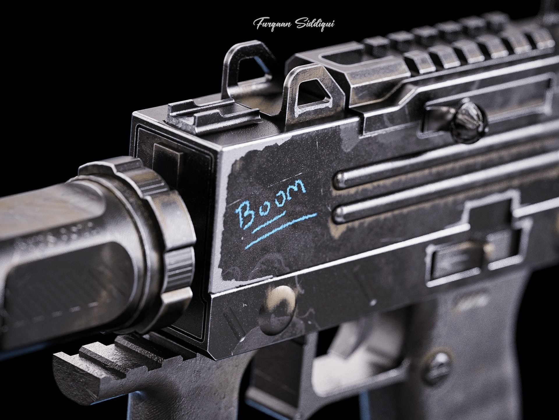 UZI PBR Gun Low-poly 3D model_6