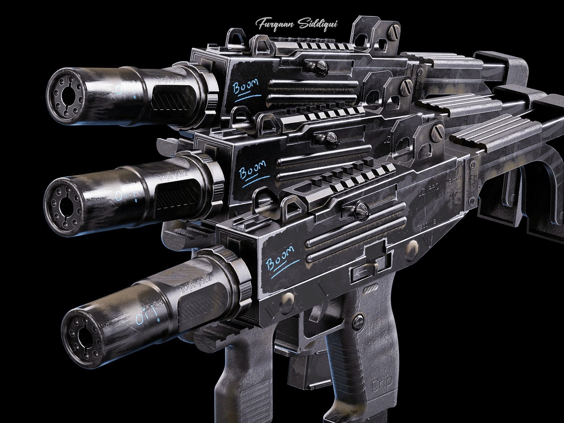 UZI PBR Gun Low-poly 3D model_8