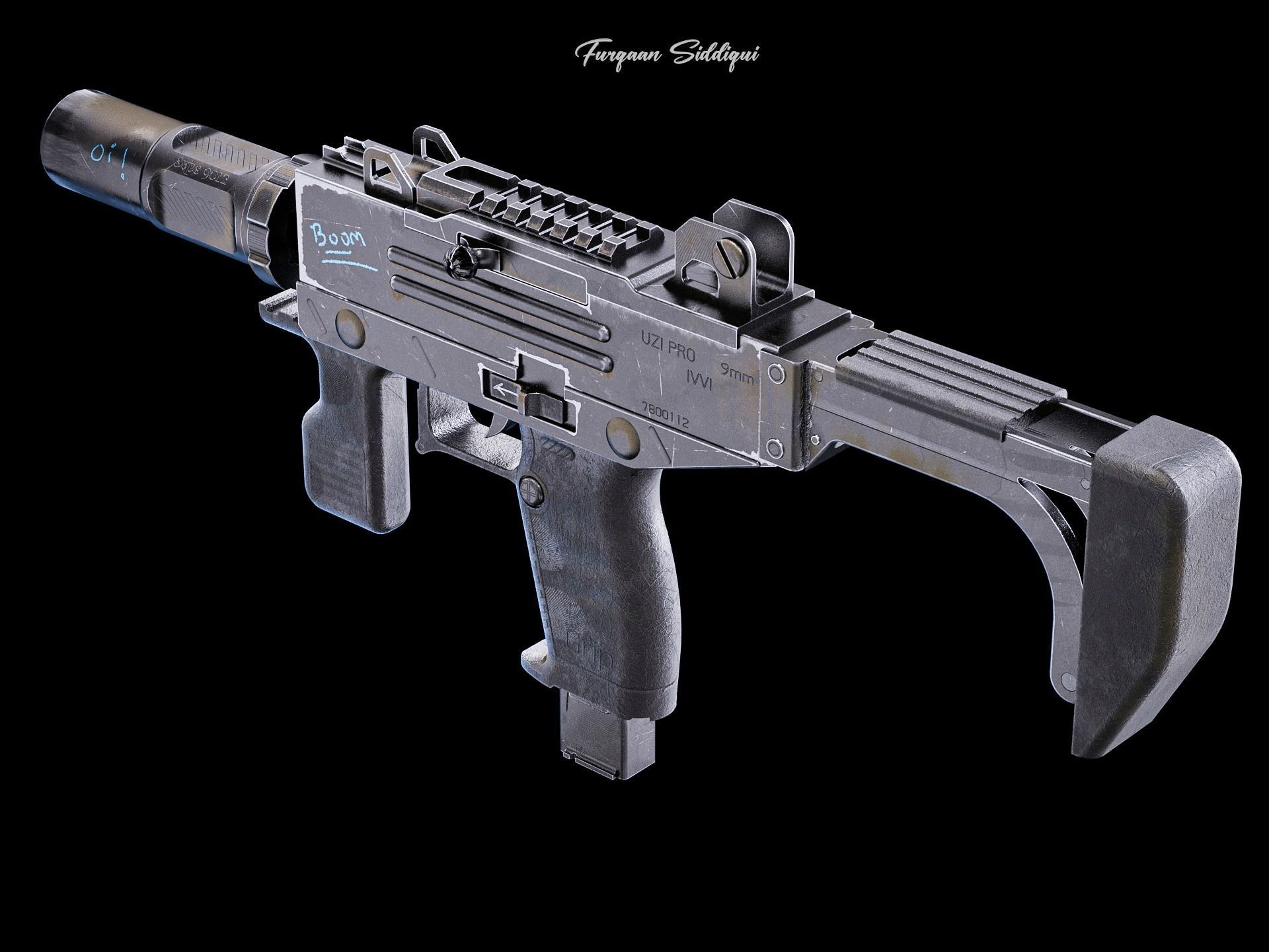 UZI PBR Gun Low-poly 3D model_1