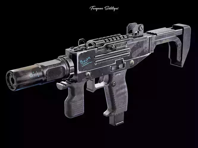 UZI PBR Gun Low-poly 3D model