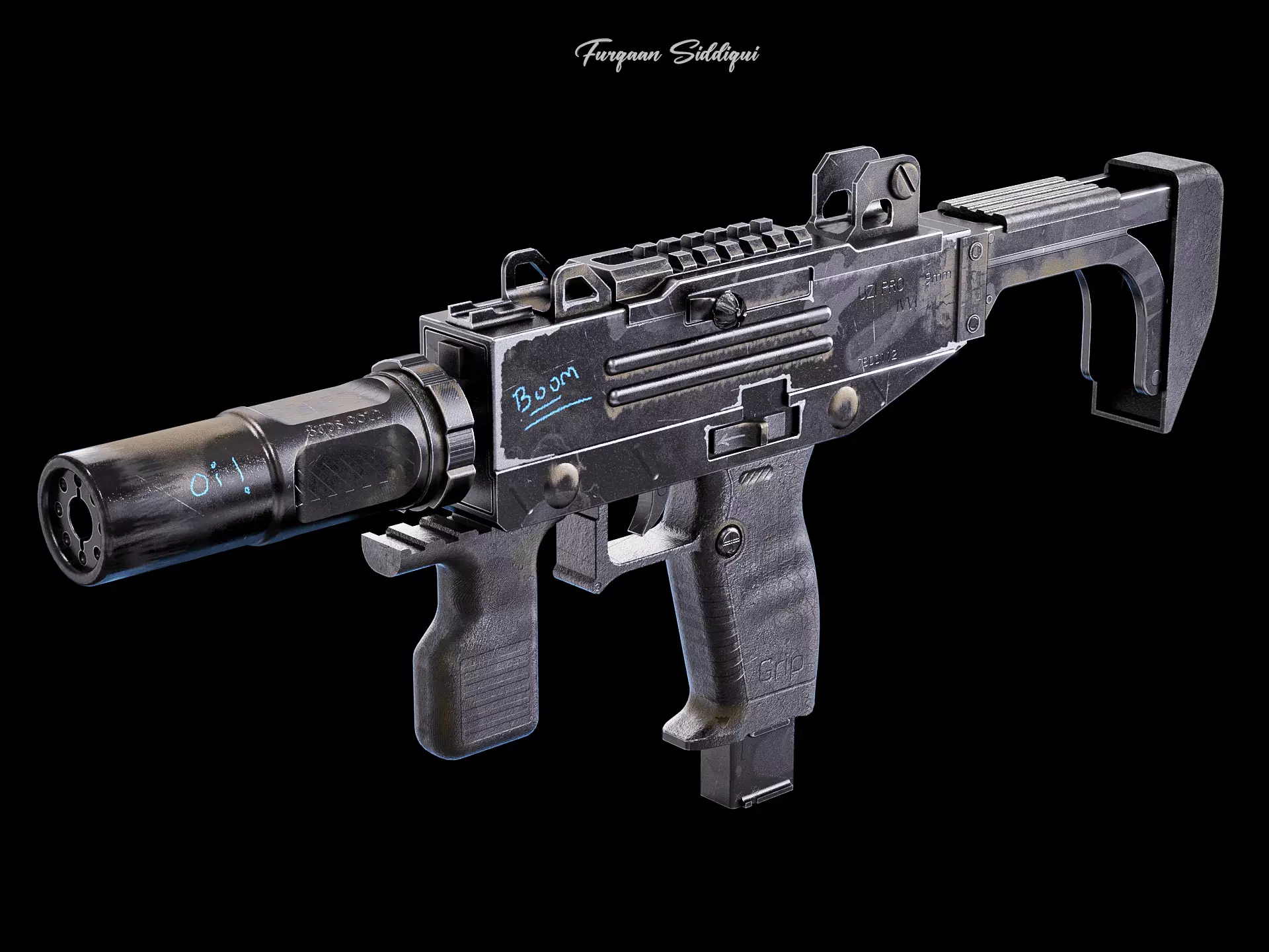 UZI PBR Gun Low-poly 3D model_0