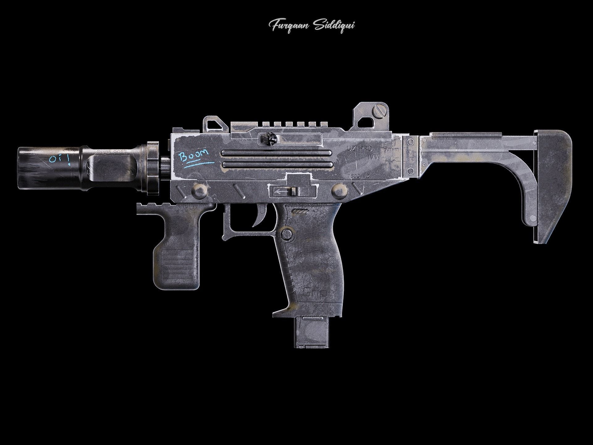 UZI PBR Gun Low-poly 3D model_2