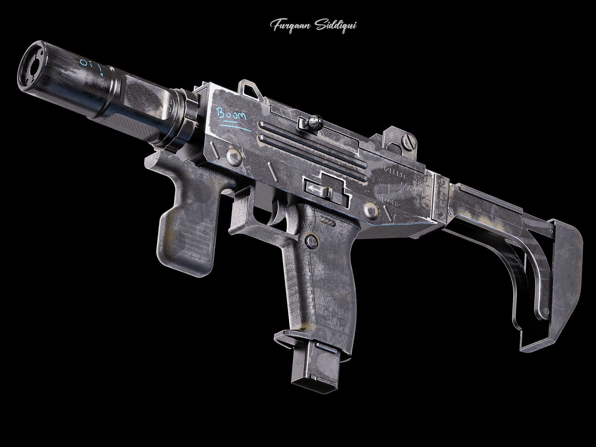 UZI PBR Gun Low-poly 3D model_3
