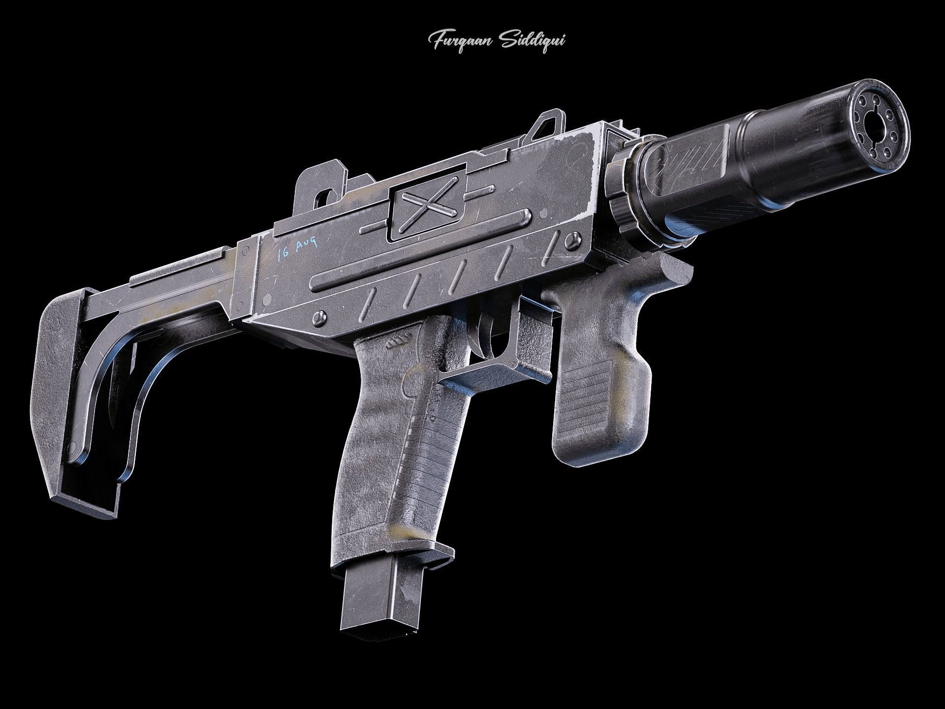 UZI PBR Gun Low-poly 3D model_4