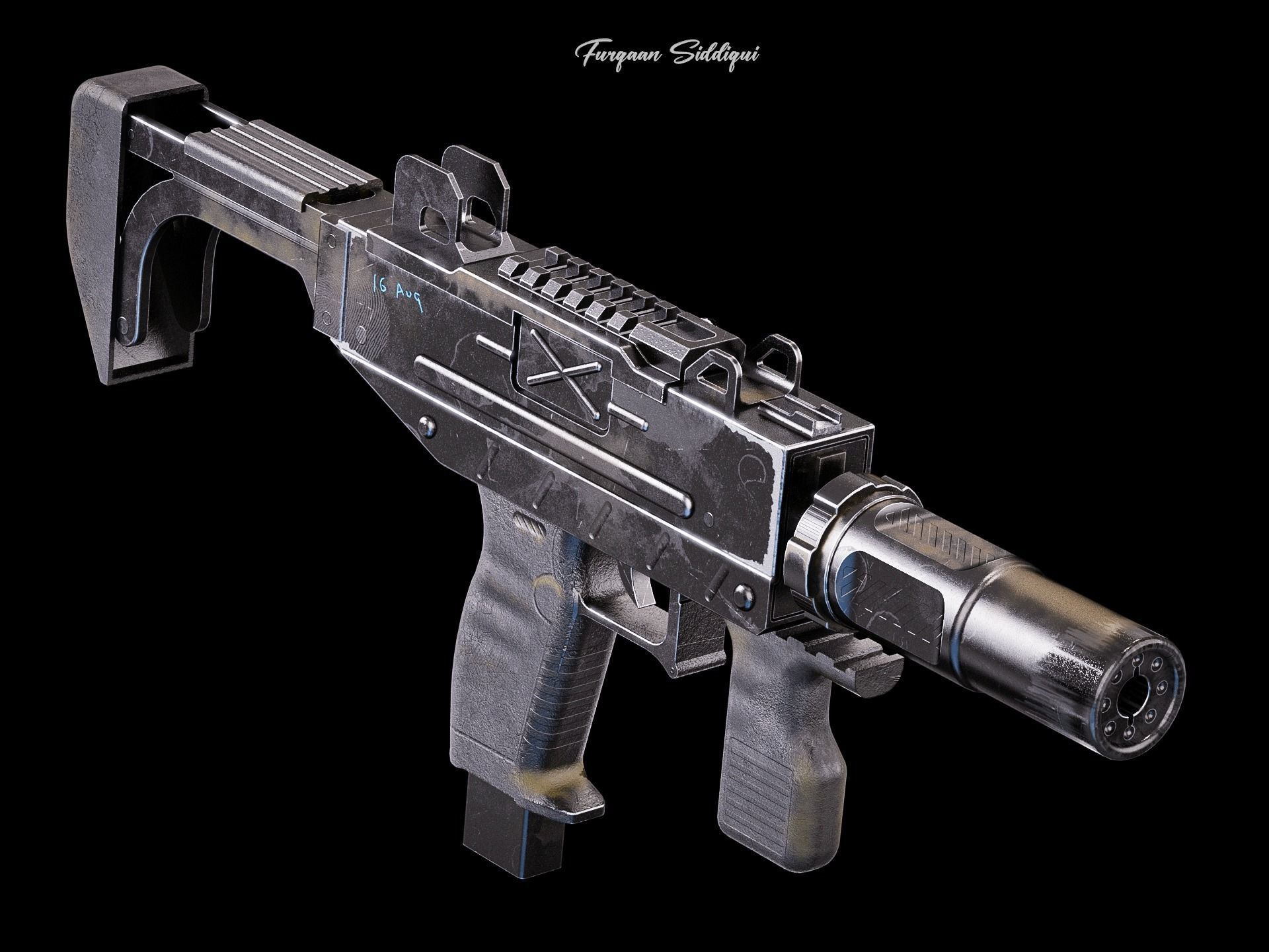 UZI PBR Gun Low-poly 3D model_5