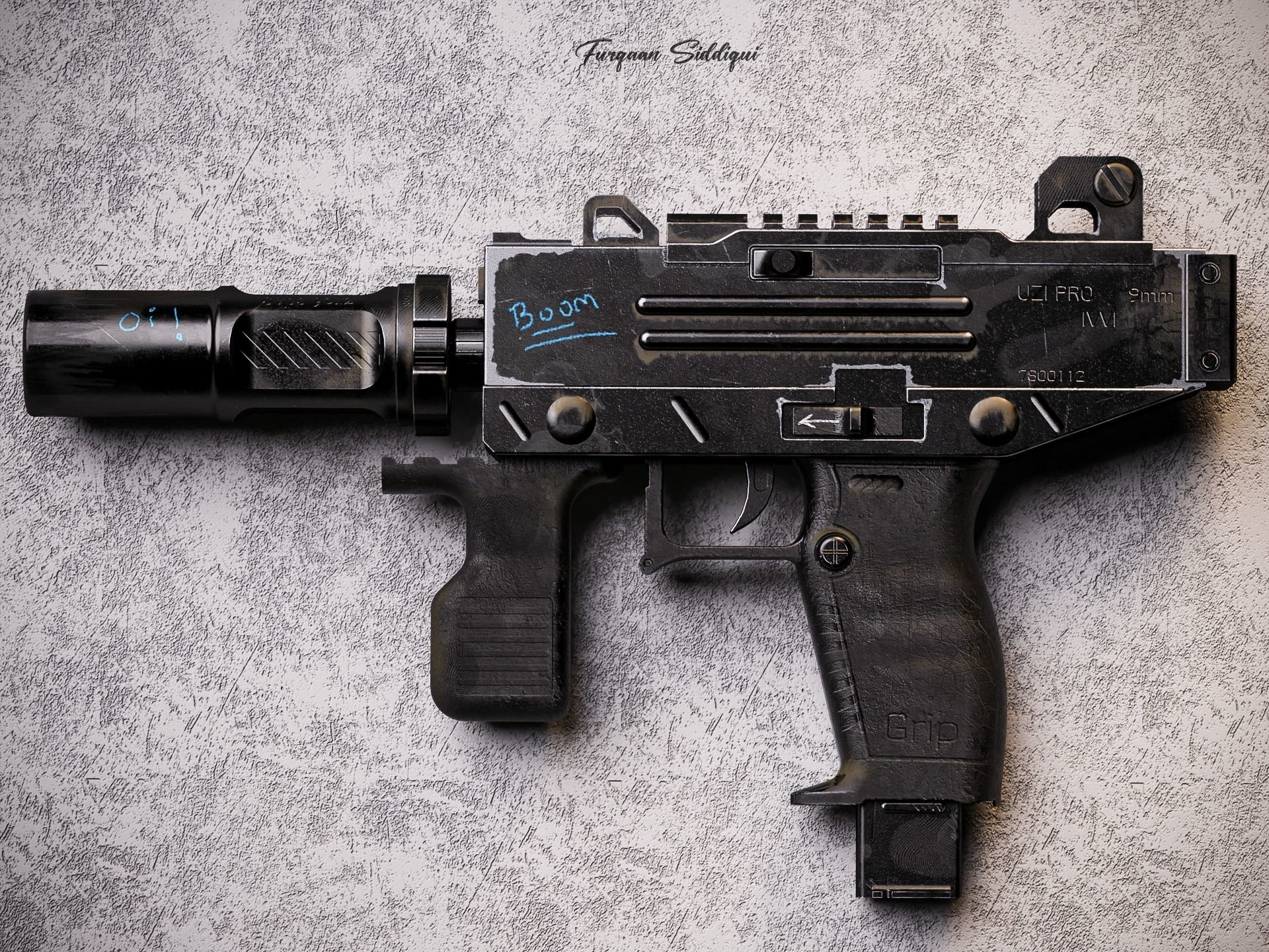 UZI PBR Gun Low-poly 3D model_11
