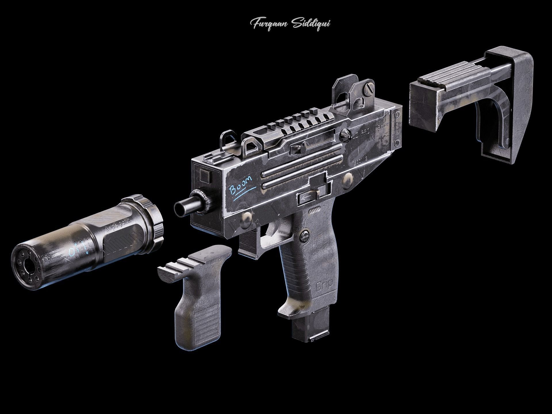 UZI PBR Gun Low-poly 3D model_9