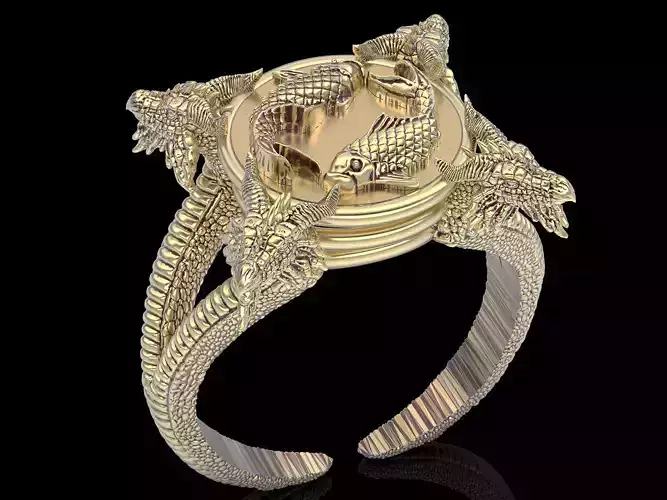 Fish dragon ring  gold  jewelry printable 3D model