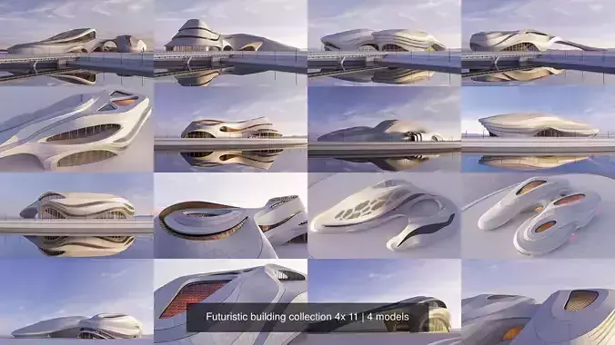 Futuristic building collection 4x 11