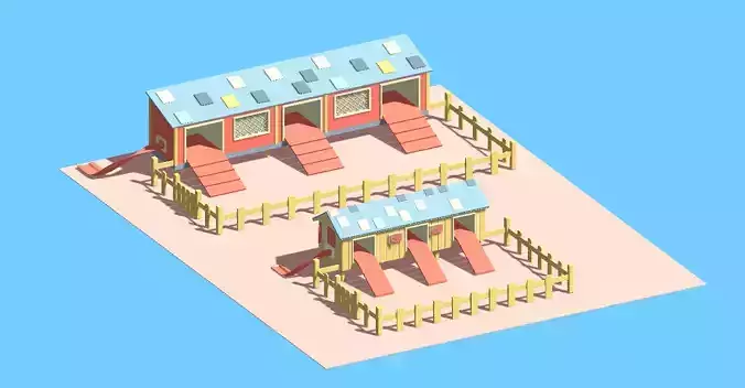 Three Levels Chicken N Goose Houses Lowpoly