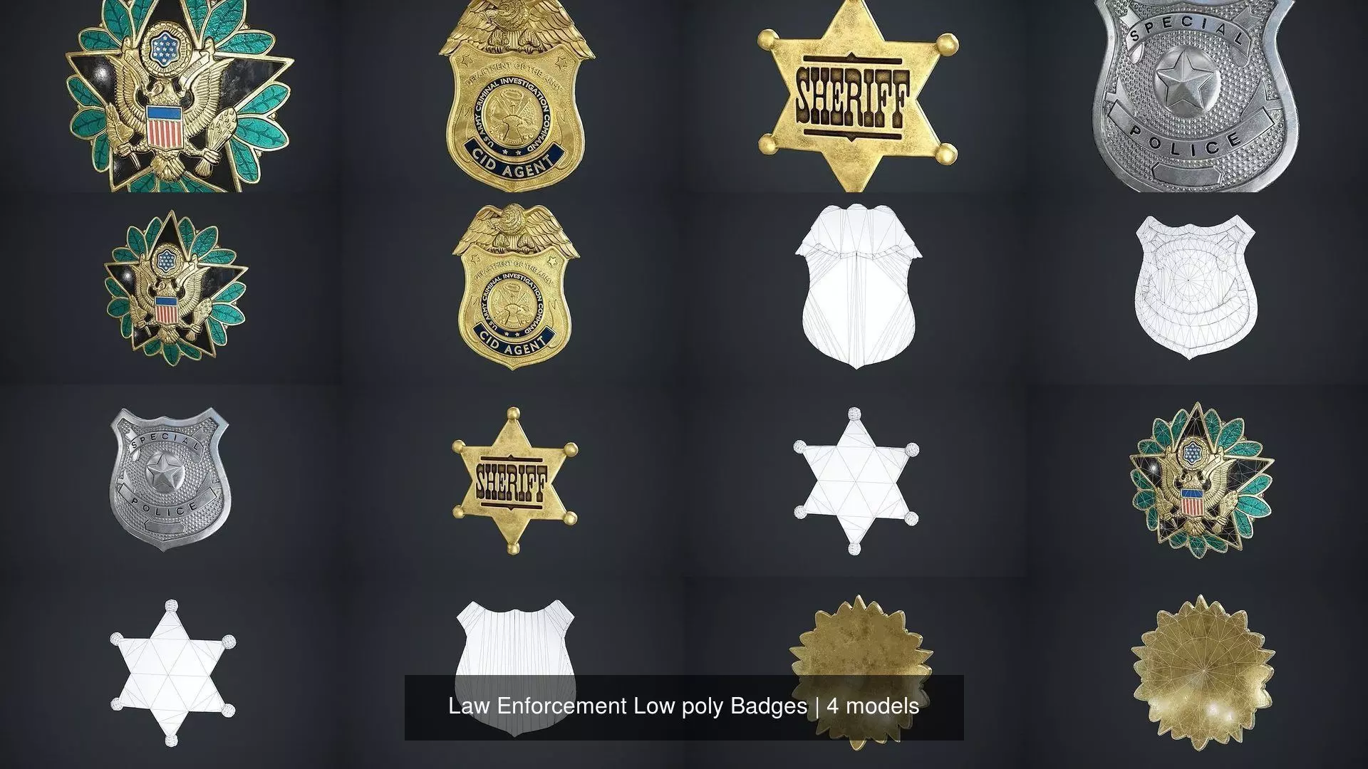 Law Enforcement Low poly Badges 3D Model Collection_1