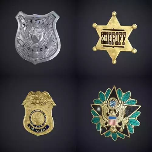 Law Enforcement Low poly Badges 3D Model Collection