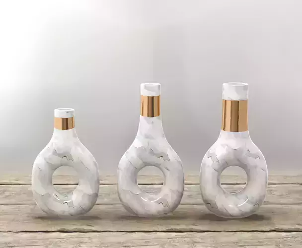 White Marble and Gold Decor Vase Set