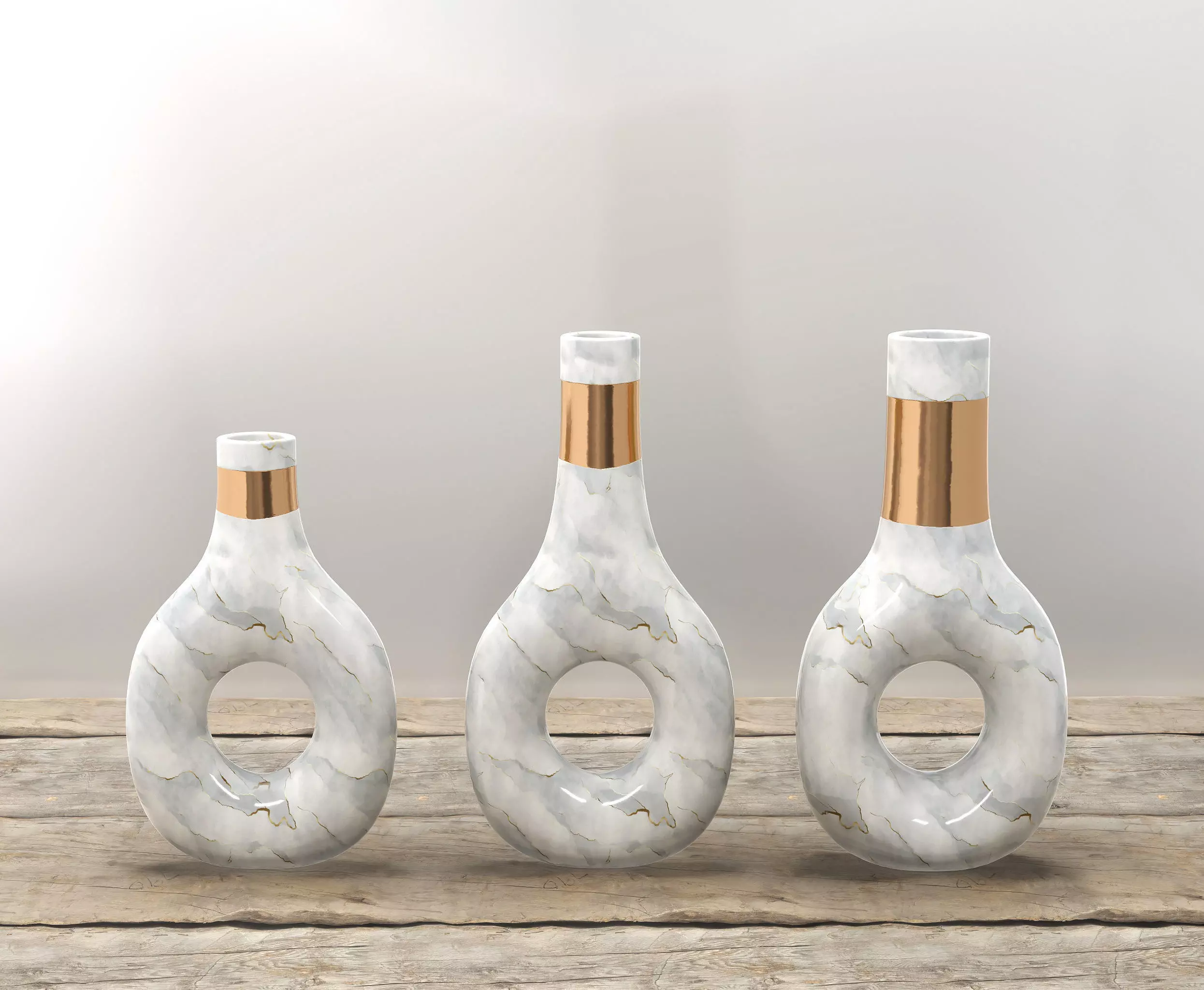 White Marble and Gold Decor Vase Set 3D model_0