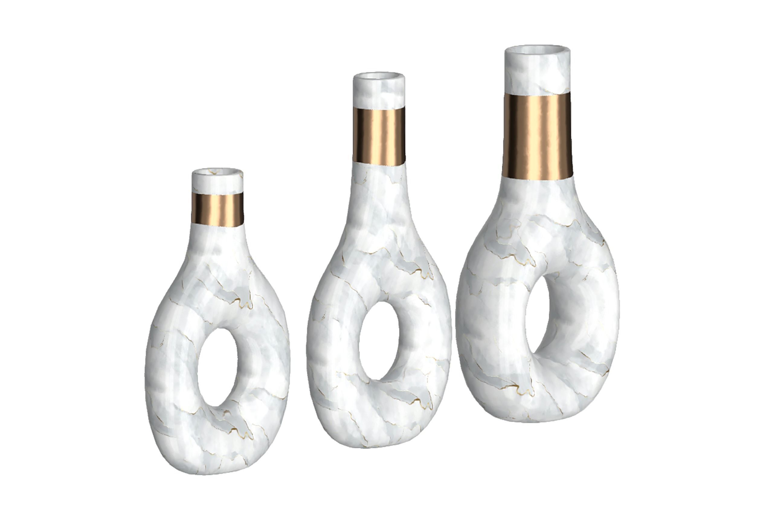 White Marble and Gold Decor Vase Set 3D model_3
