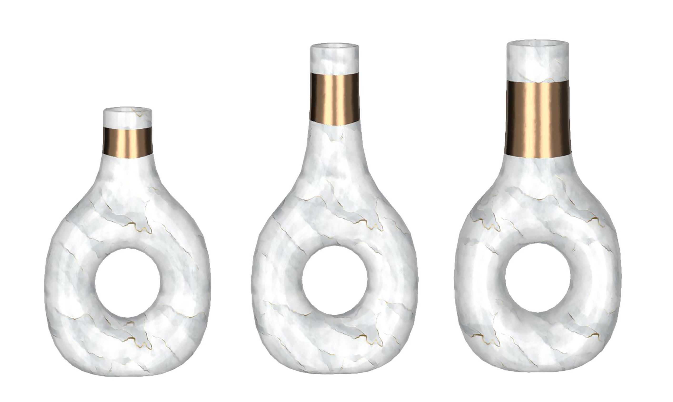 White Marble and Gold Decor Vase Set 3D model_1