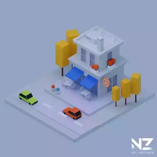 Low Poly Stylized Coffee Shop Low-poly 3D model