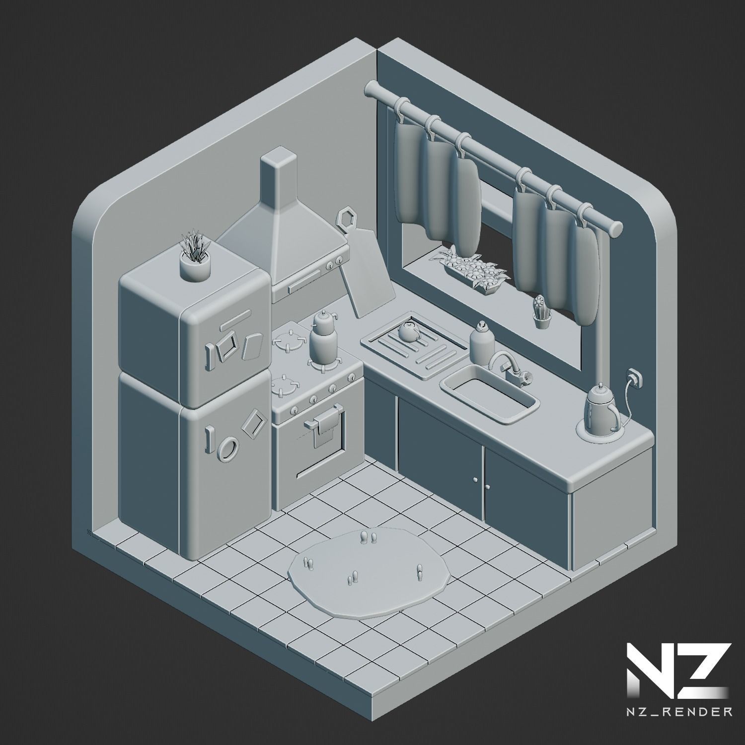 Stylized Kitchen 3D Low-poly 3D model_4