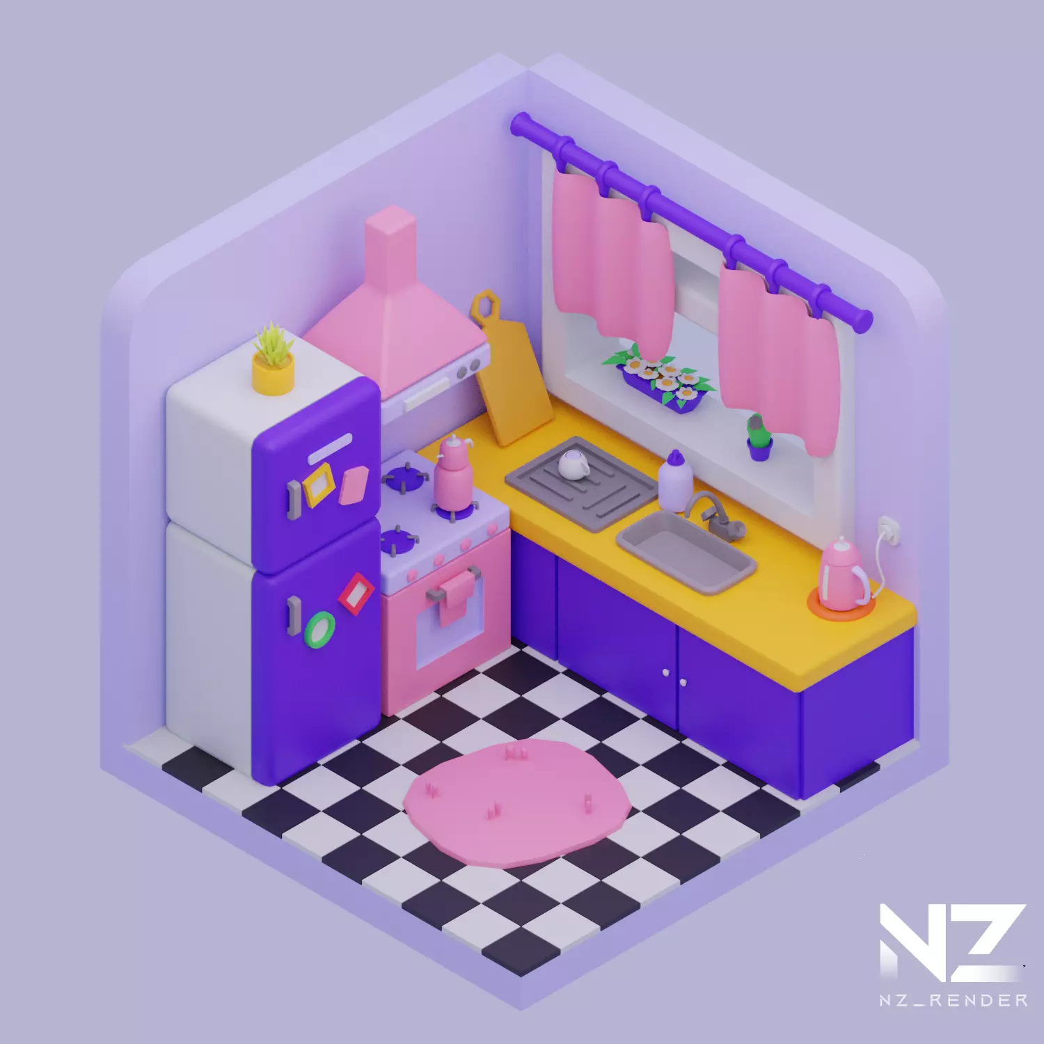 Stylized Kitchen 3D Low-poly 3D model_0