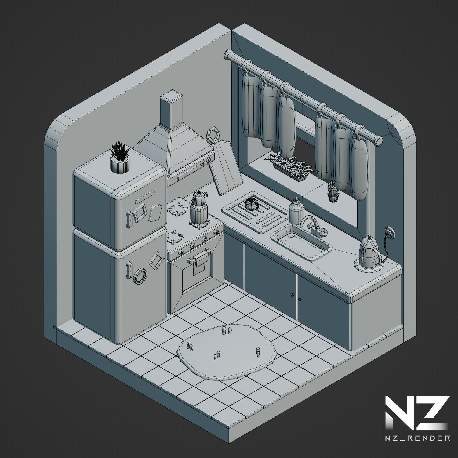 Stylized Kitchen 3D Low-poly 3D model_2