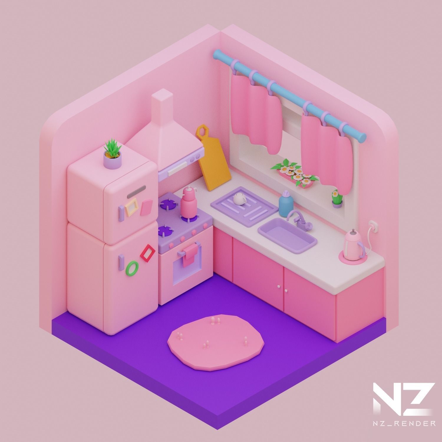 Stylized Kitchen 3D Low-poly 3D model_1