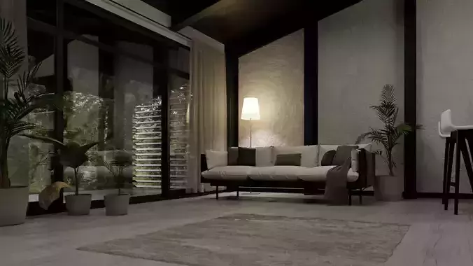 Interior Living Space - Modern Forest House 3D model