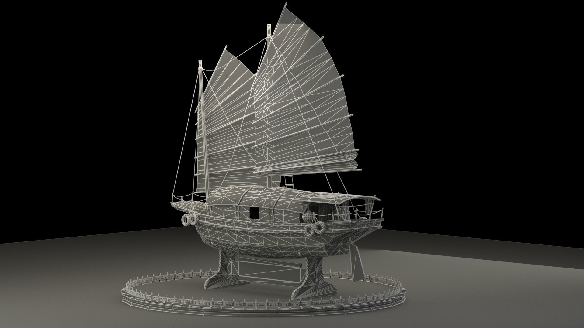Chinese junk boat 3D model_6
