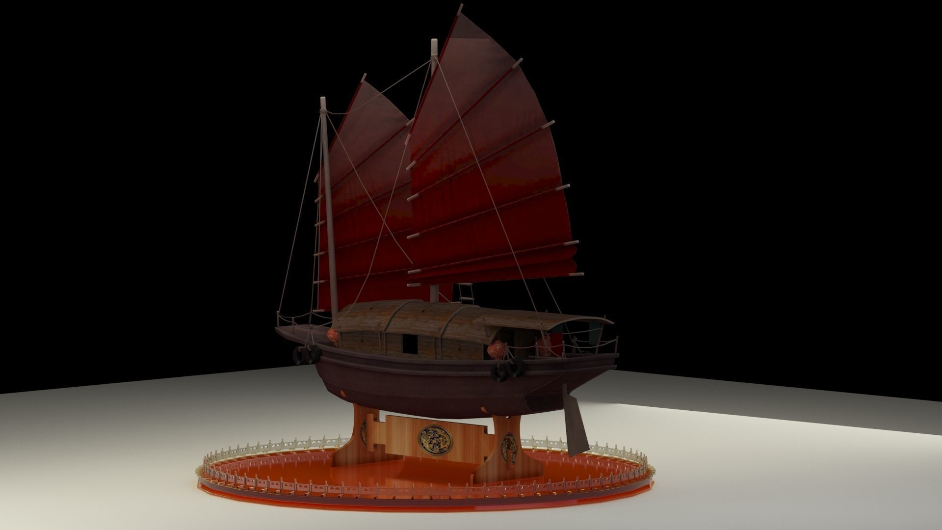 Chinese junk boat 3D model_1