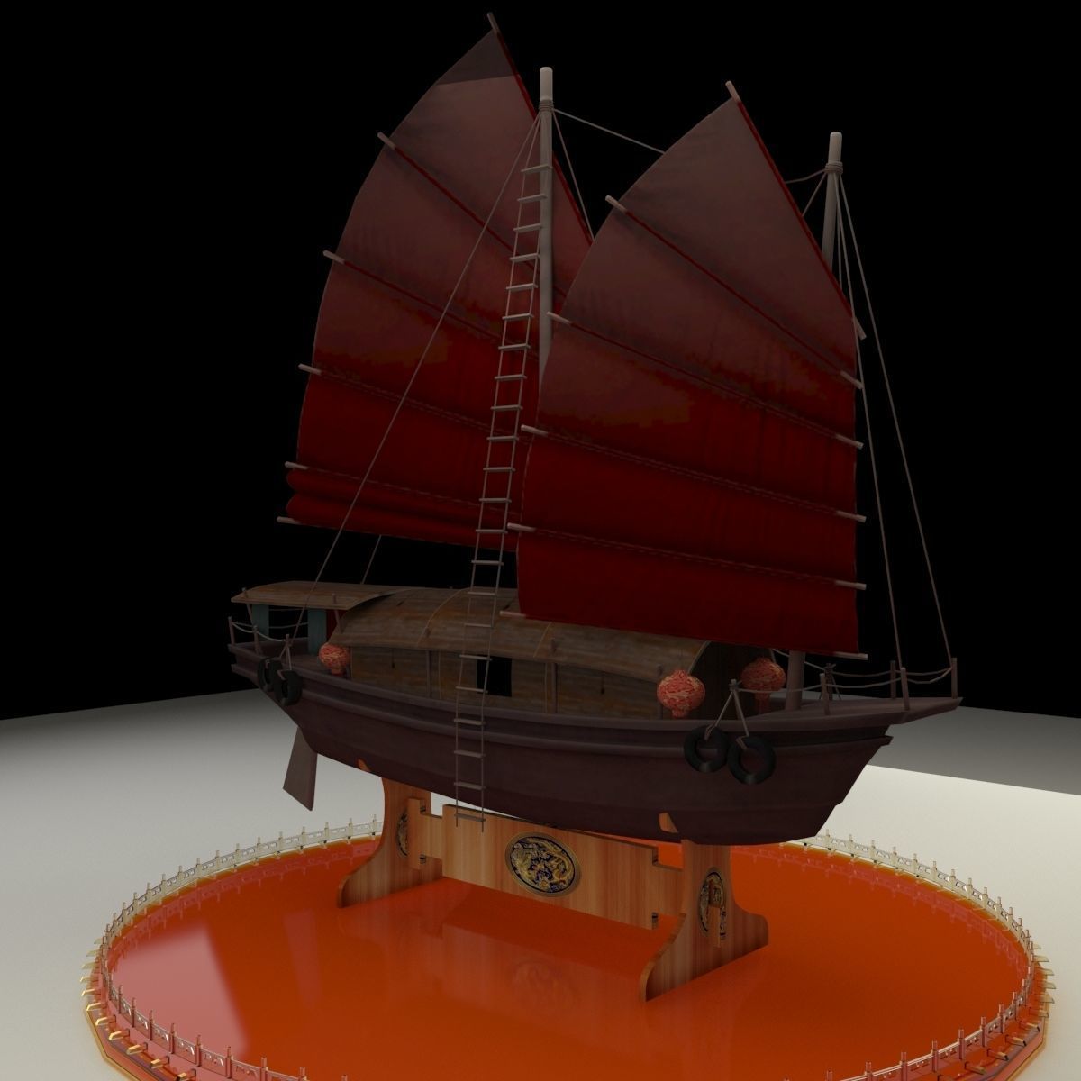 Chinese junk boat 3D model_5