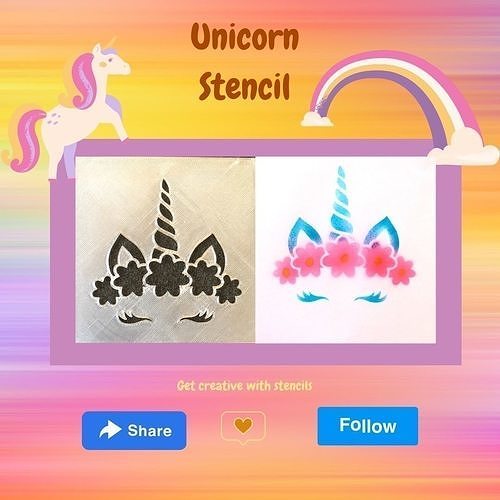 Unicorn with Flowers Stencil 3D print model