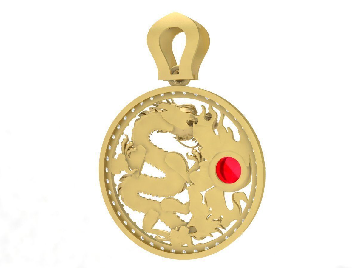 Chinese Dragon pendant with round Ruby 3673 3D print model_6