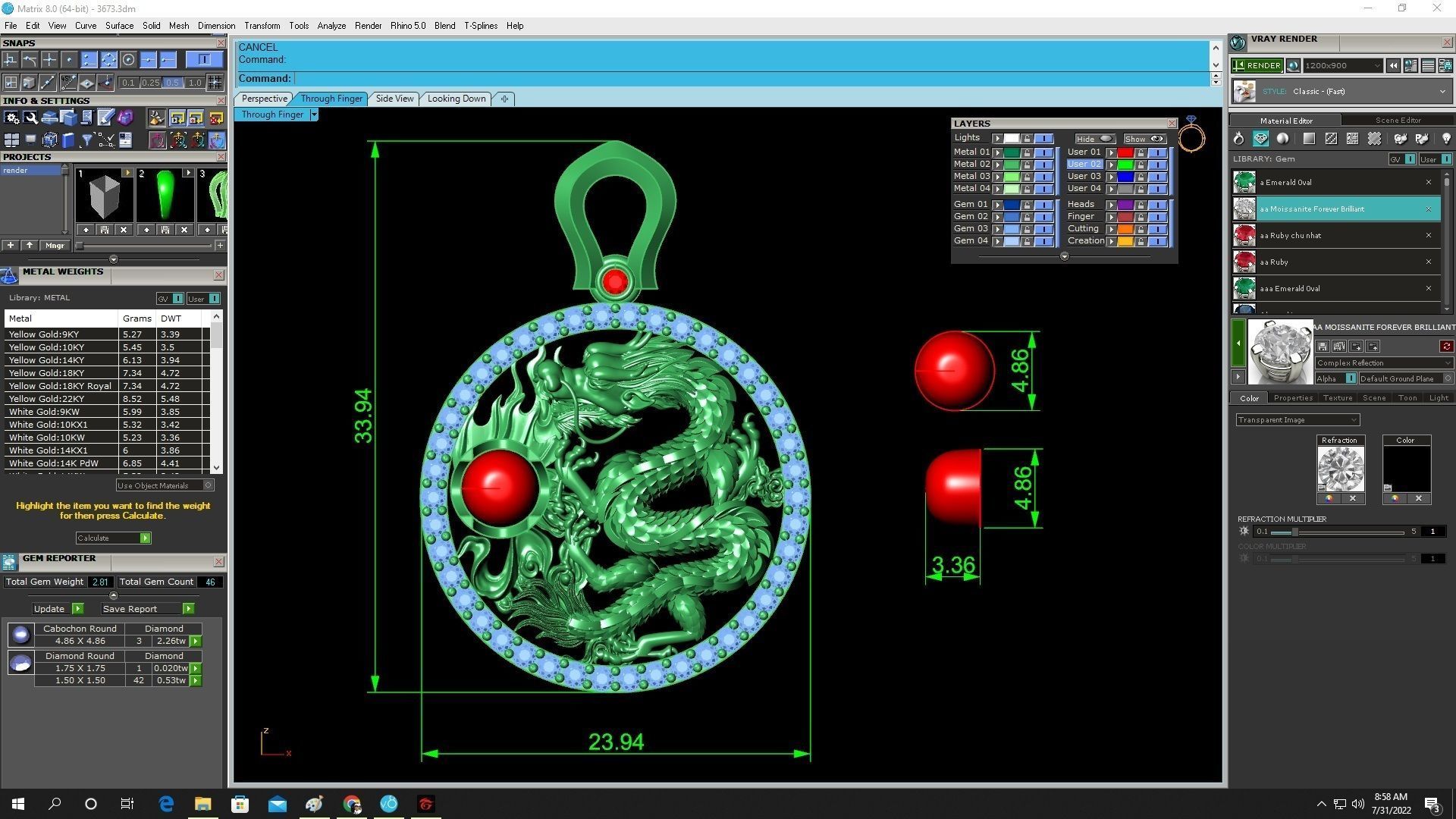 Chinese Dragon pendant with round Ruby 3673 3D print model_2