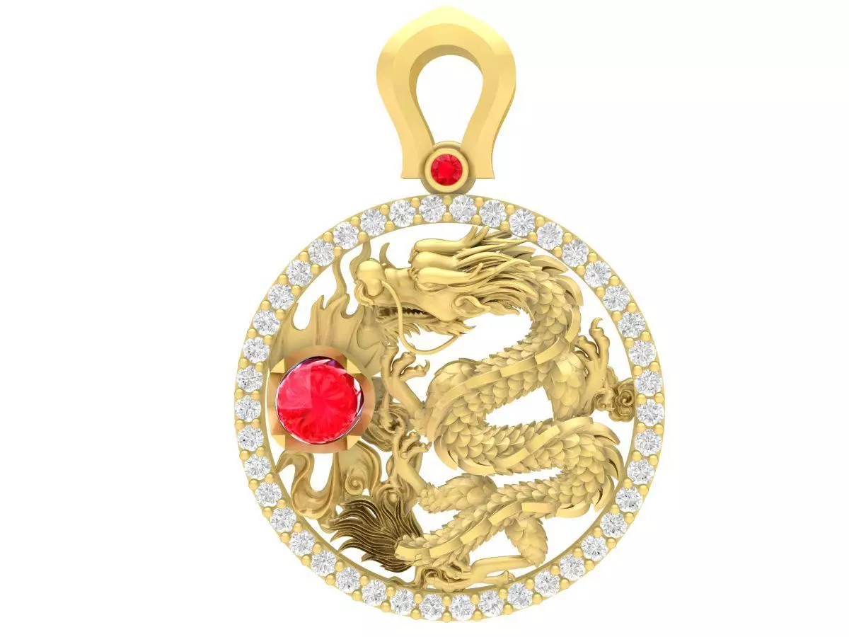 Chinese Dragon pendant with round Ruby 3673 3D print model_0