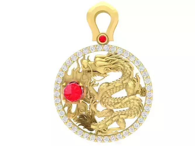Chinese Dragon pendant with round Ruby 3673 3D print model
