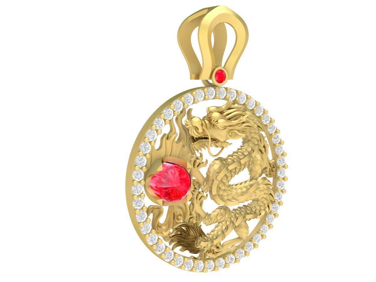 Chinese Dragon pendant with round Ruby 3673 3D print model_4