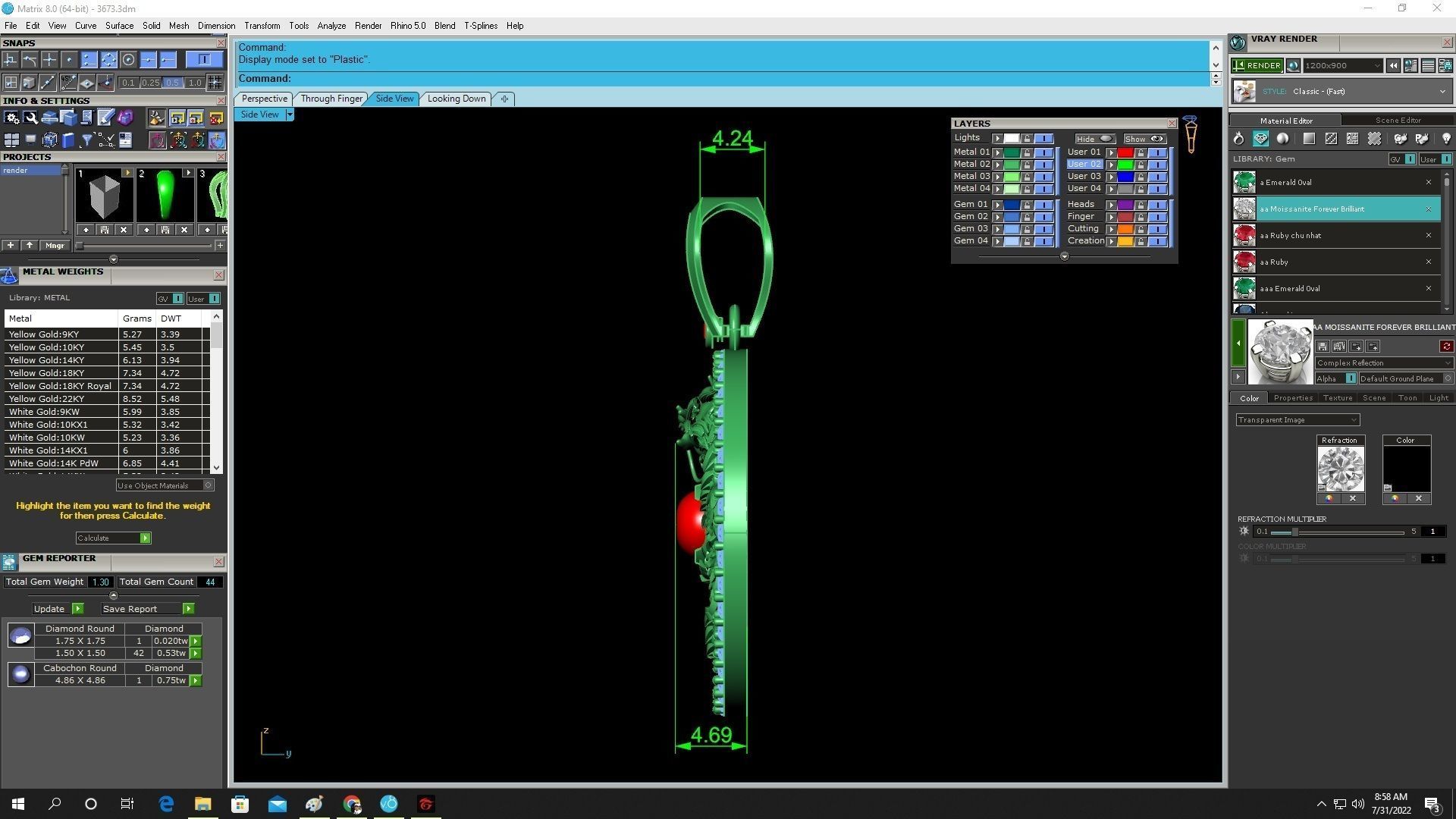 Chinese Dragon pendant with round Ruby 3673 3D print model_3