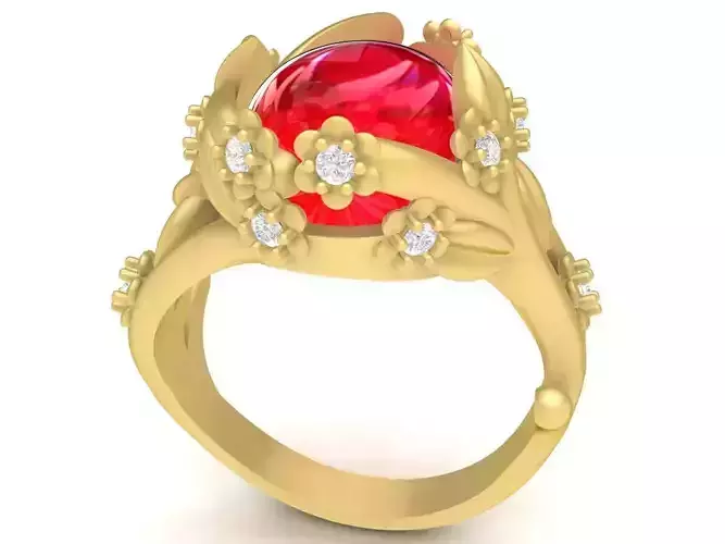 oval ruby and  diamond  apricot blossom flower ring 3677