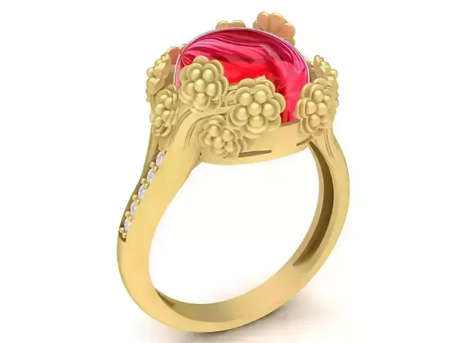 Luxury Oval Gemstone Ring with Floral Details 3D Model 3678 3D print model