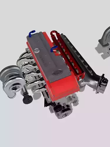 Billet Ford Barra Turbo engine with Sequential gearbox combo 3D print model