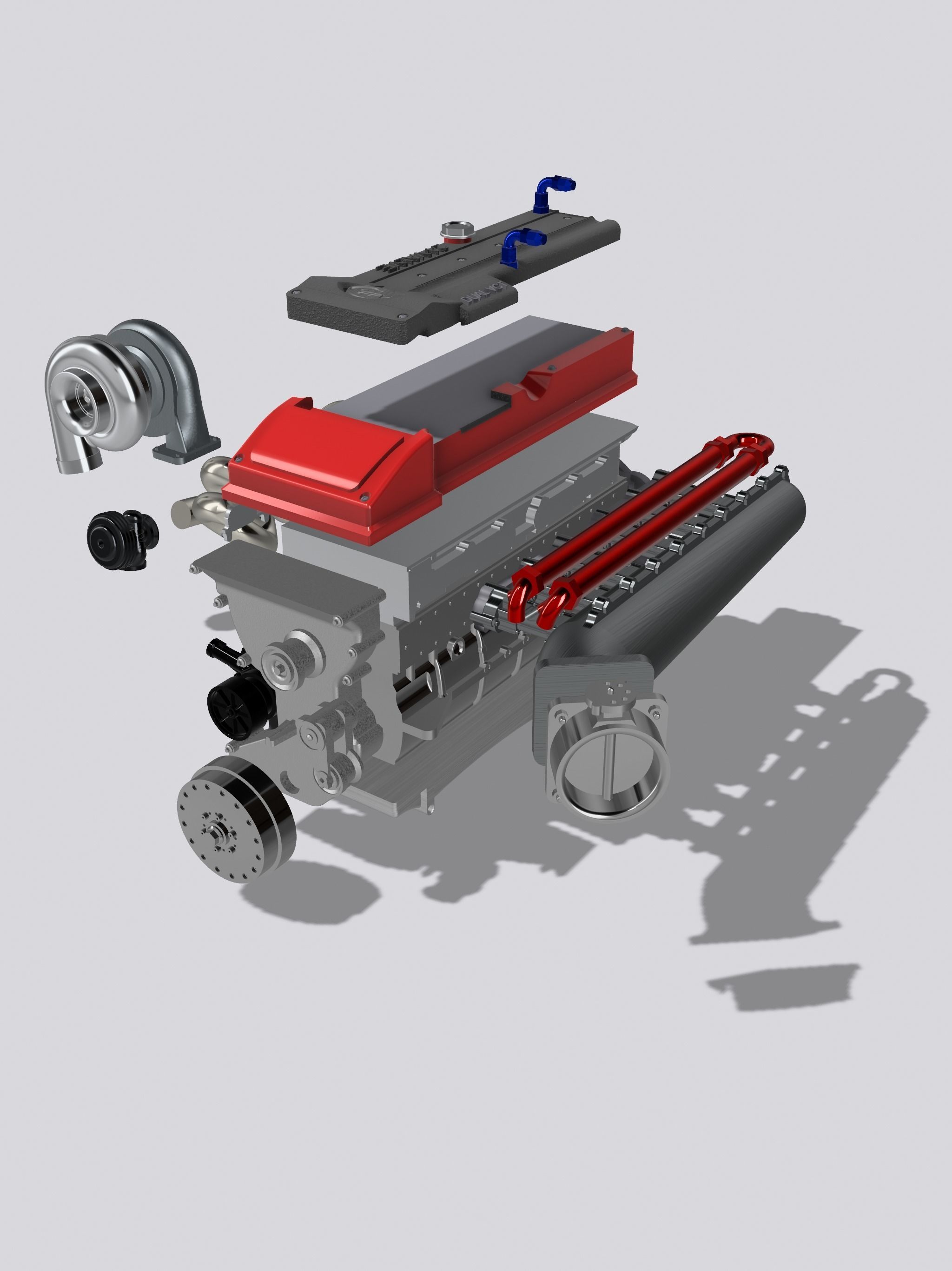 Billet Ford Barra Turbo engine with Sequential gearbox combo 3D print model_5
