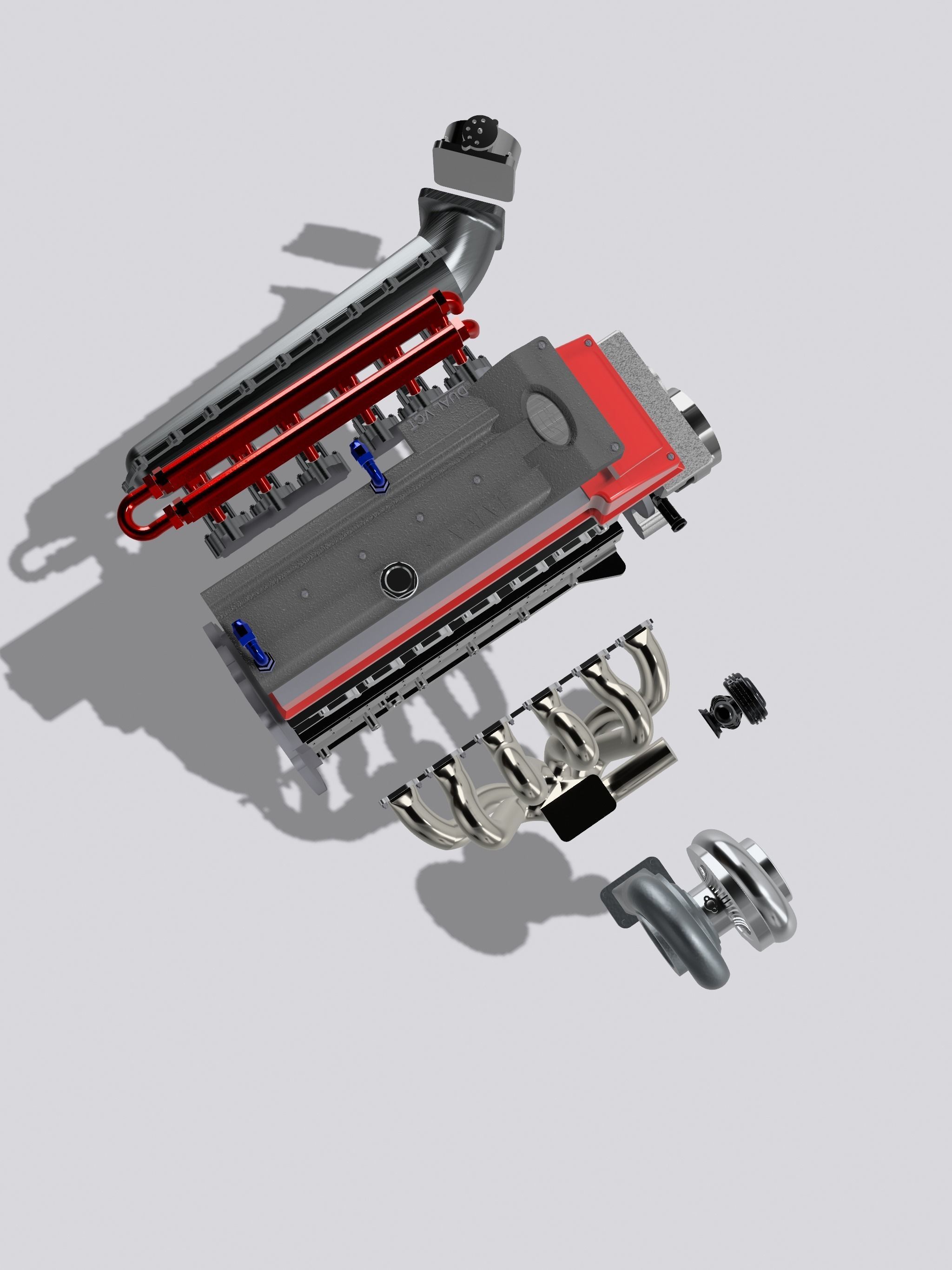 Billet Ford Barra Turbo engine with Sequential gearbox combo 3D print model_6