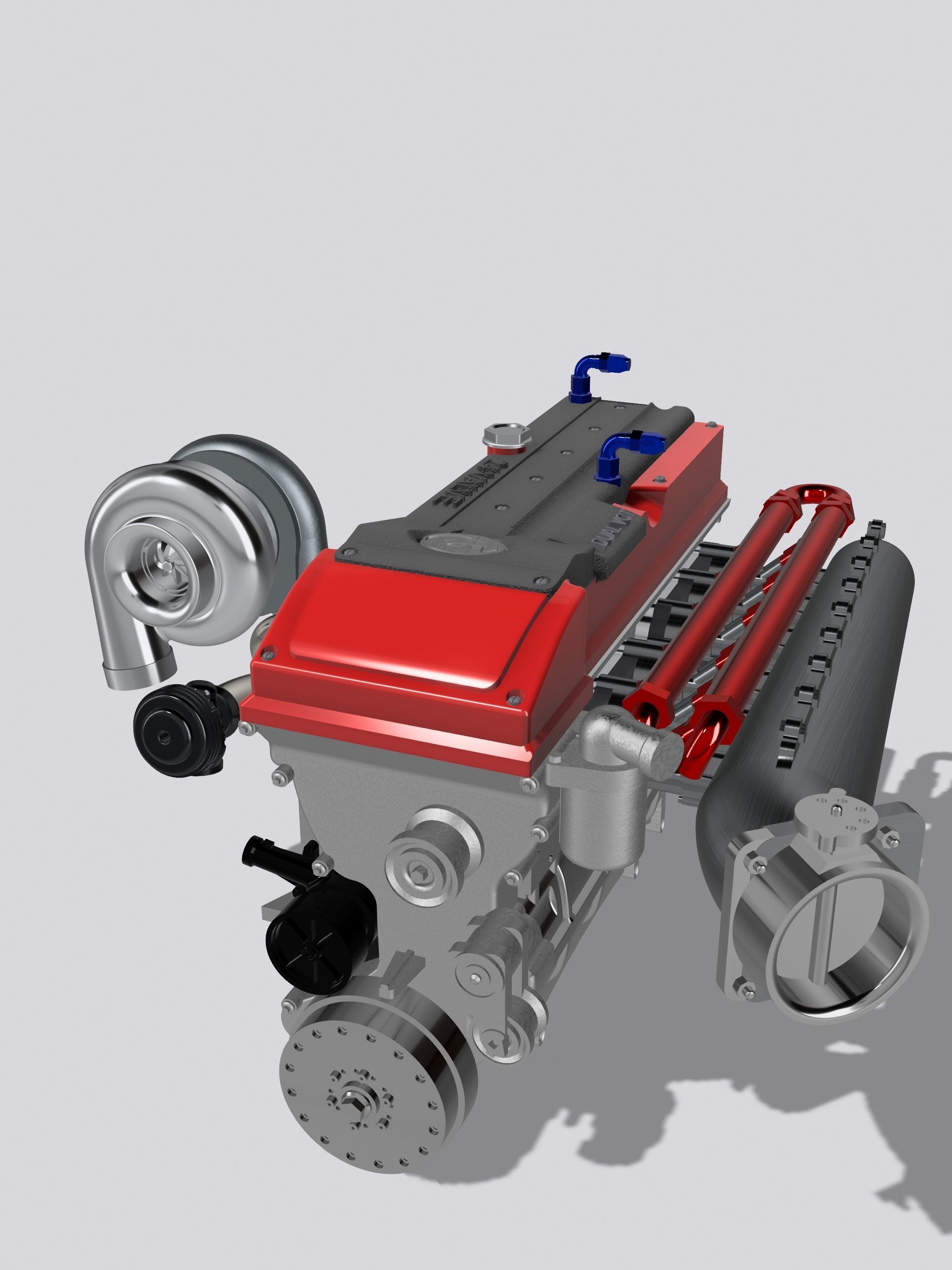 Billet Ford Barra Turbo engine with Sequential gearbox combo 3D print model_1