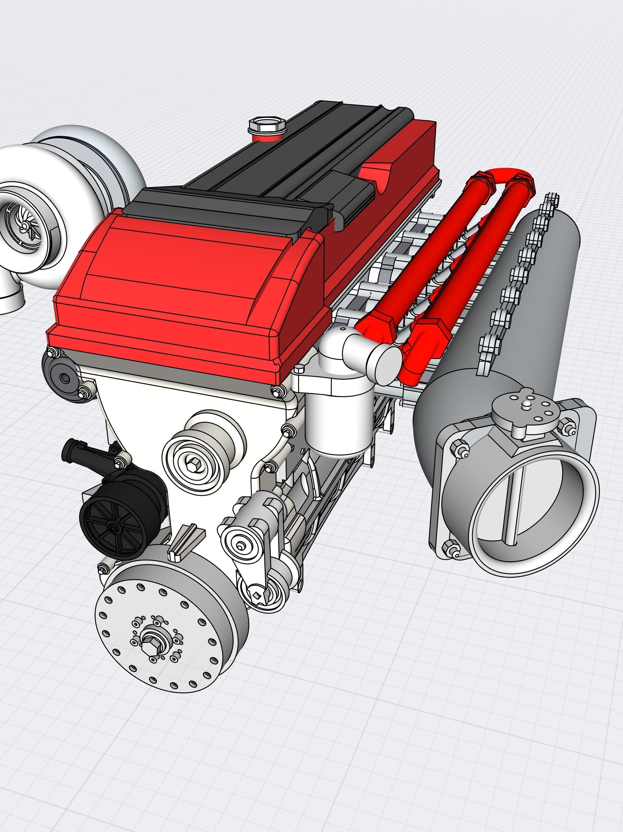 Billet Ford Barra Turbo engine with Sequential gearbox combo 3D print model_2