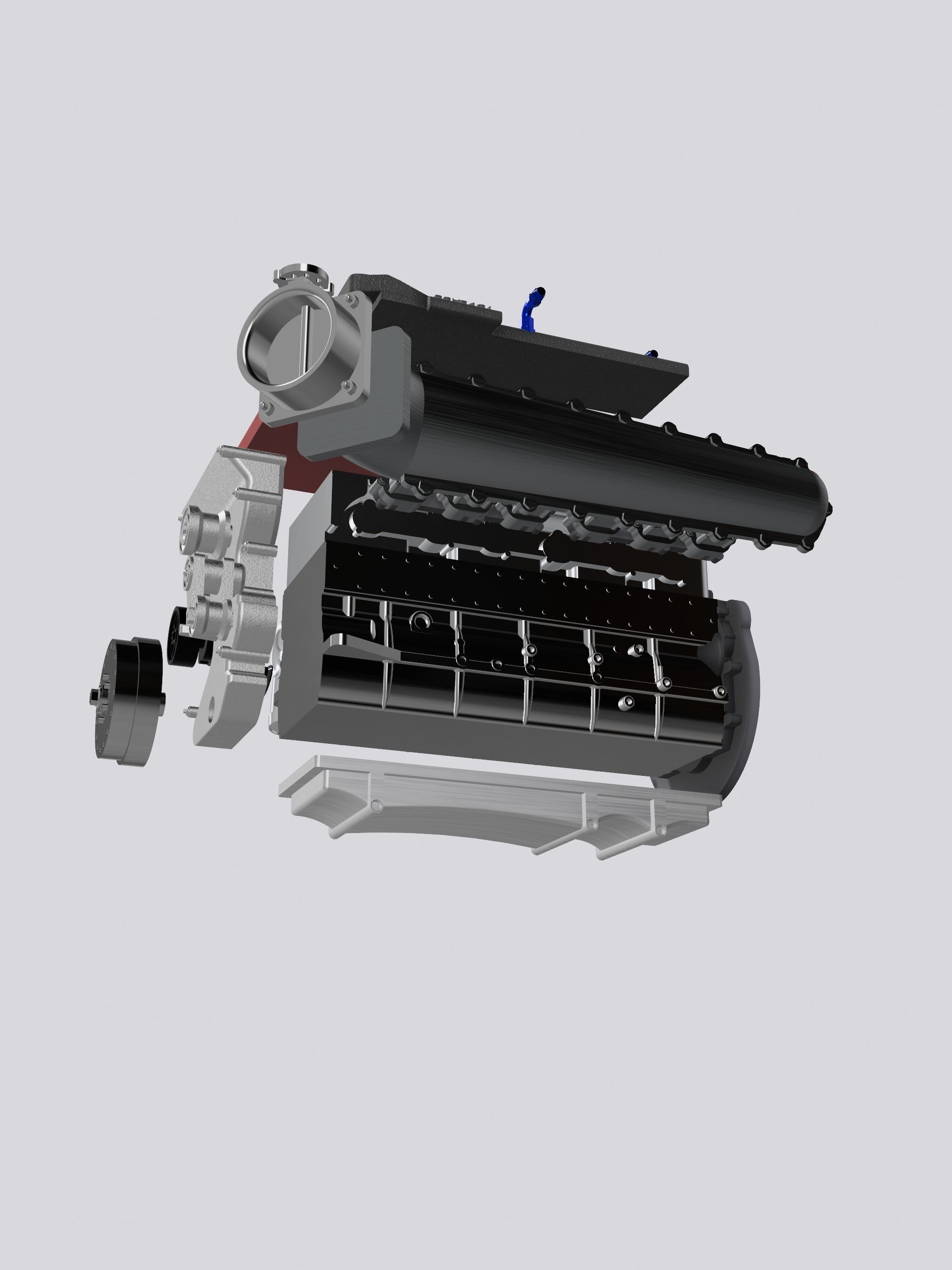 Billet Ford Barra Turbo engine with Sequential gearbox combo 3D print model_8